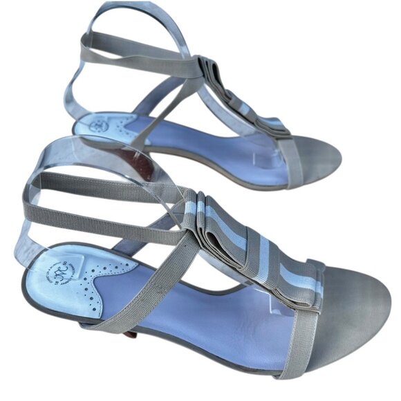 Johnston & Murphy Womens 10M Beige & White Sandals Heels Striped Elastic Straps - Picture 4 of 16